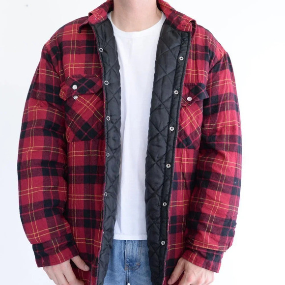 Dickies Red Black Checker Pattern with Thick Lining Button Up Shacket Jack Sz XL - Picture 3 of 14